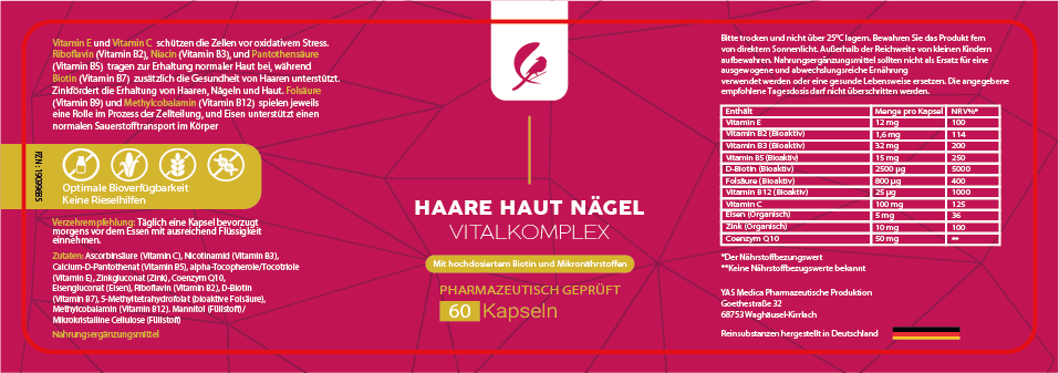 Haare Haut & Nägel VitalKomplex - YAS Medica Pharmazeutische Produktion