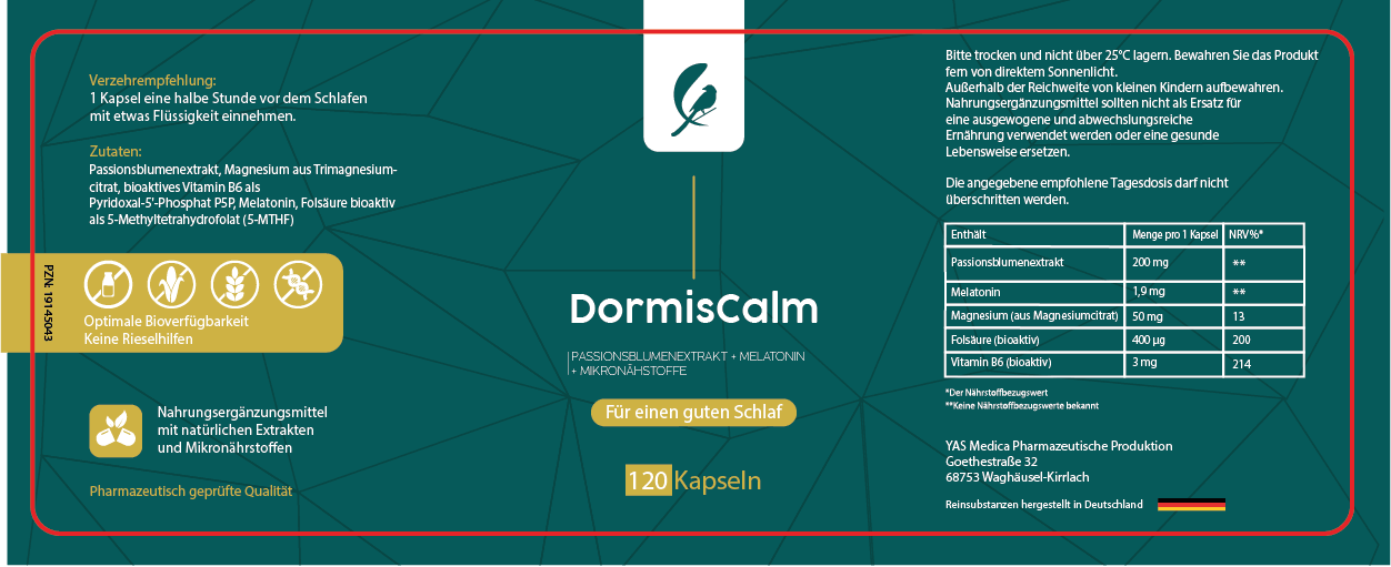 DormiCalm enthält Premium-Mikronährstoffe wie Passionsblumenextrakt, Vitamin B6, Folsäure und Magnesiumcitrat. Es fördert erholsamen und natürlichen Schlaf, unterstützt die Entspannung und einen gesunden Wach-Schlaf-Rhythmus.