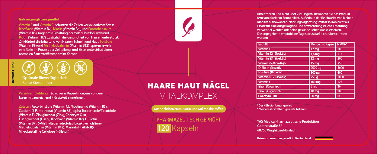 Haare Haut & Nägel VitalKomplex - YAS Medica Pharmazeutische Produktion